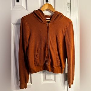 TNA waffle cropped zip hoodie, warm umber